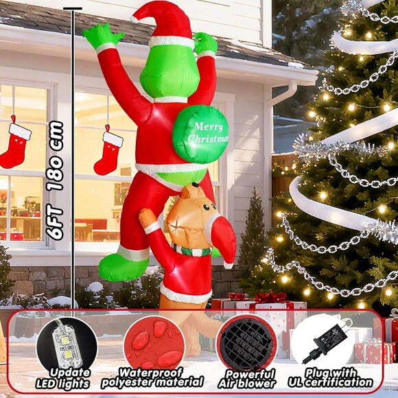 ⚡6 FT Christmas Inflatables Climbing Santa Claus with Dog Outdoor Decorations - Picture 3 of 7